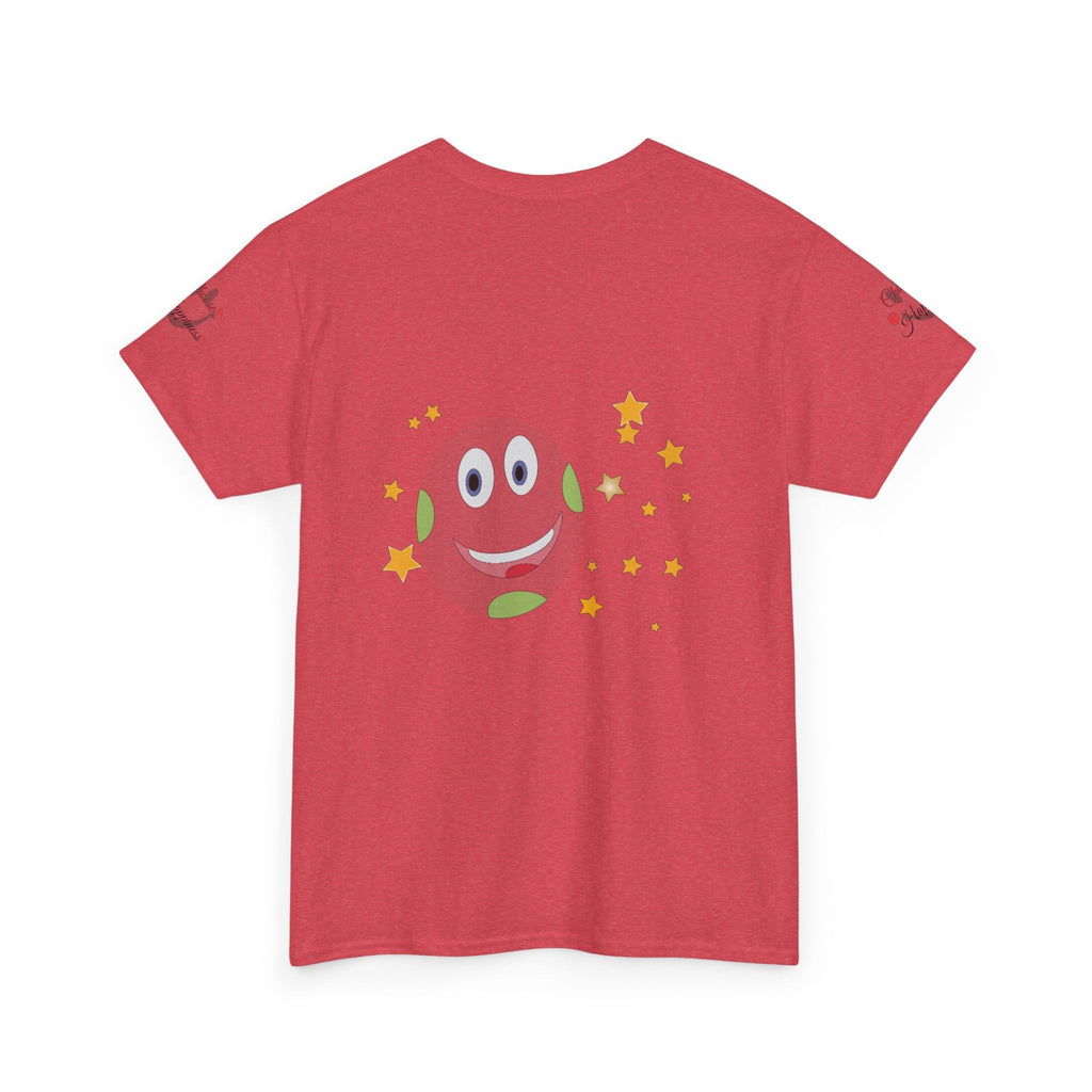 Unisex Heavy Cotton T-shirt with cheerful graphic on red fabric, designed for positivity and comfort.