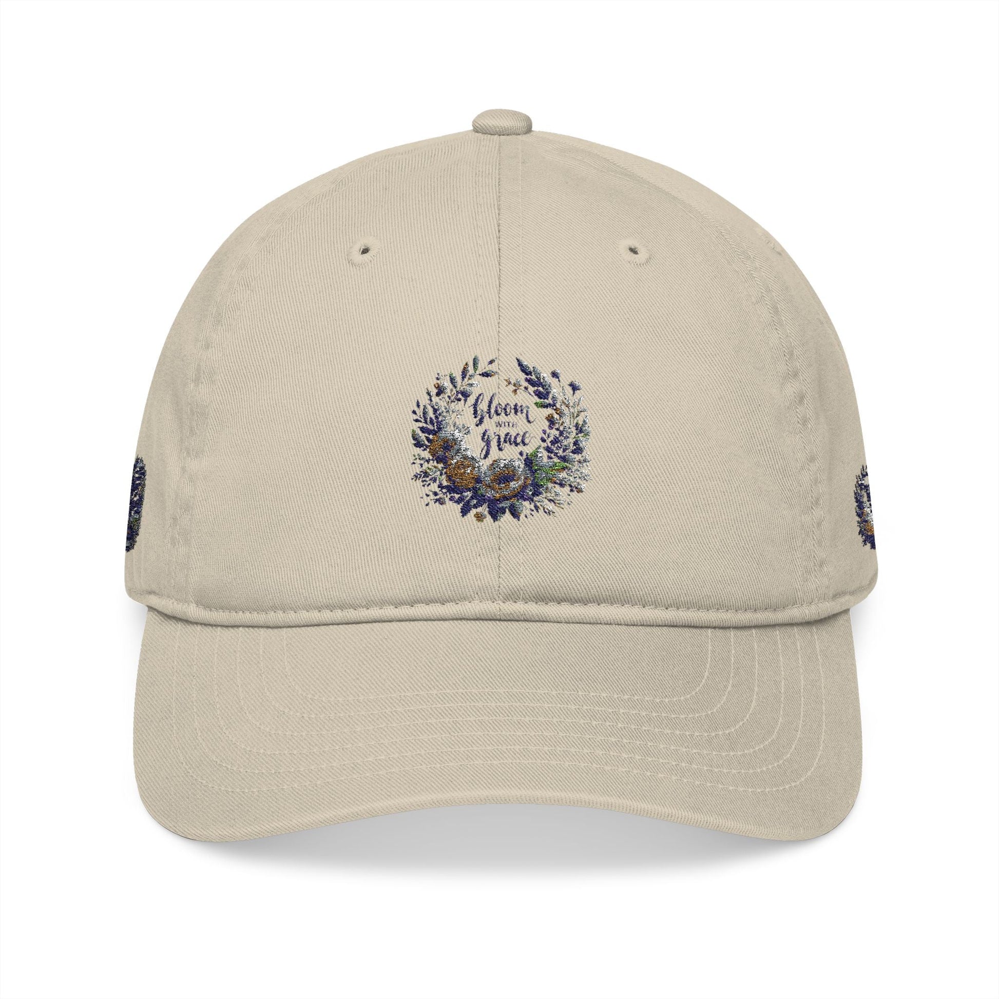 Organic Embroidered Baseball Cap - Floral Design for Nature to bloom