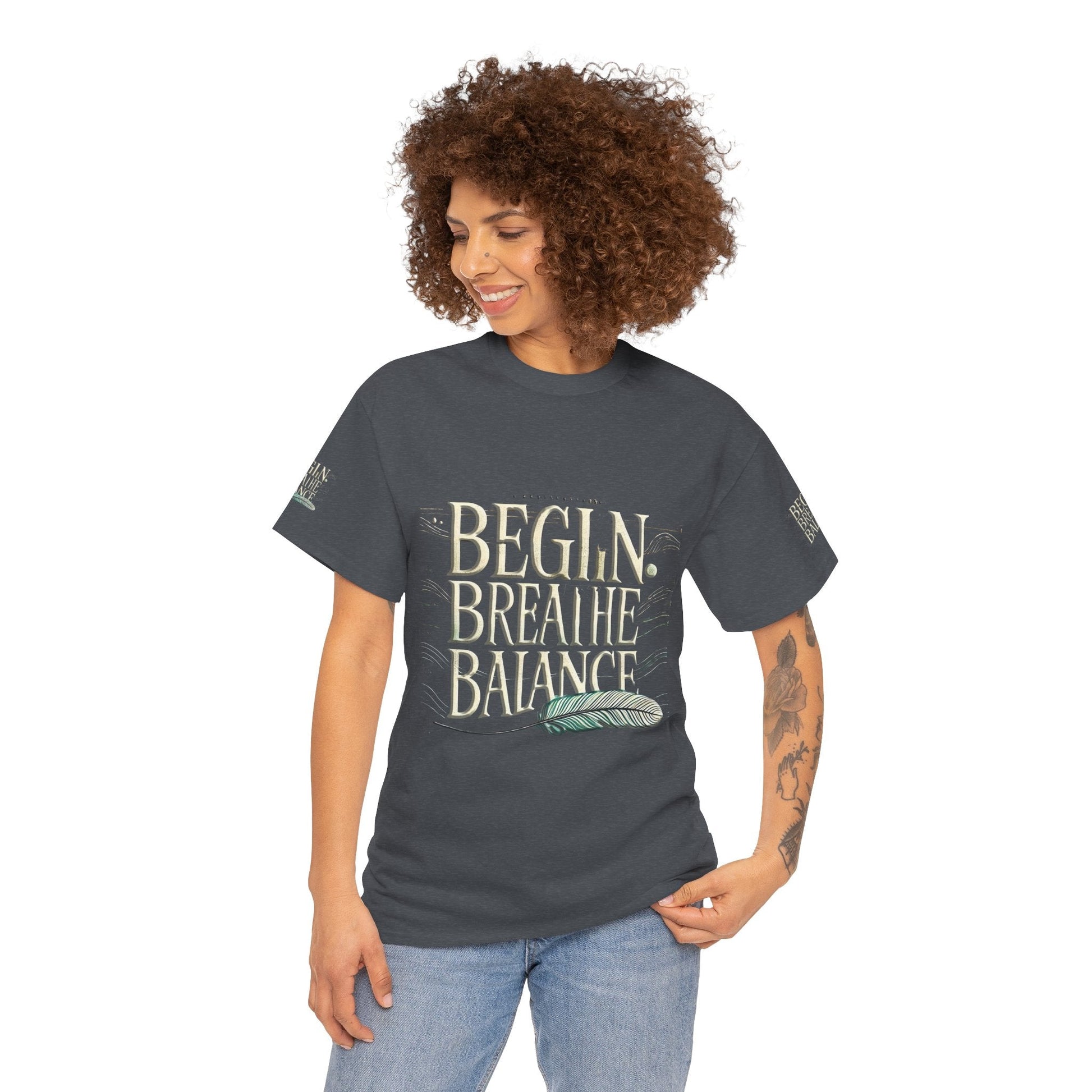 Unisex Heavy Cotton T-shirt  Begin Breathe Balance t-shirt for Comfort