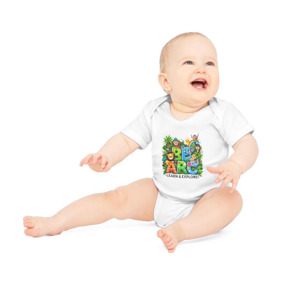Baby Organic Short Sleeve Bodysuit "Learn and Explore" Soft & Stylish