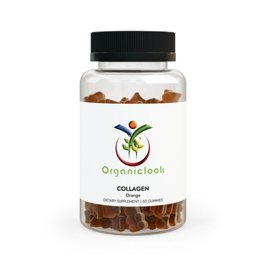 Collagen gummies bottle for skin hydration and health, enriched with vitamins and natural flavor.
