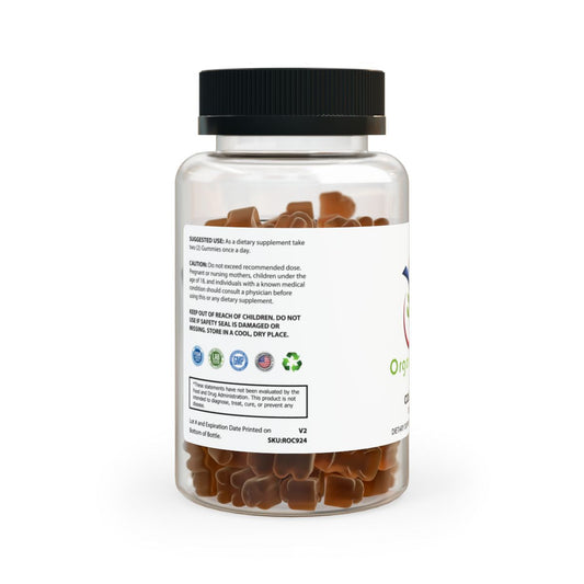 Bottle of Collagen Gummies for skin hydration, containing nutrient-rich Type I and III collagen peptides, Vitamin C, Biotin, and natural strawberry flavor.