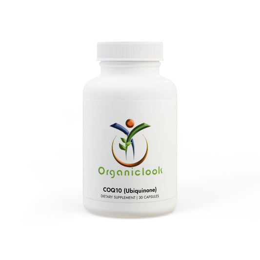 CoQ10 Supplement bottle with 30 capsules for antioxidant support and energy production.