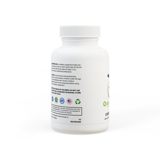 CoQ10 Supplement bottle with premium antioxidant support, vegan-friendly, non-GMO, corn-free, and lactose-free, 30 capsules.