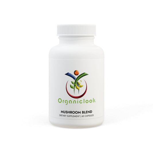 Mushroom Blend Supplement bottle with 60 capsules for brain health and energy boost.