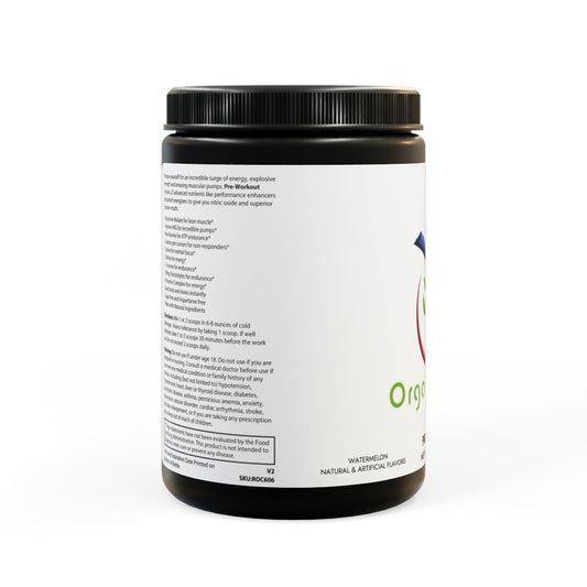 Watermelon-flavored pre-workout supplement container for enhancing energy and performance.